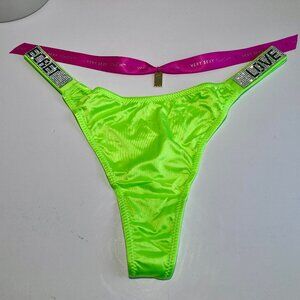 RARE NEON HOT LIME Love Secret Rhinestone Shine Strap Thong L NIP